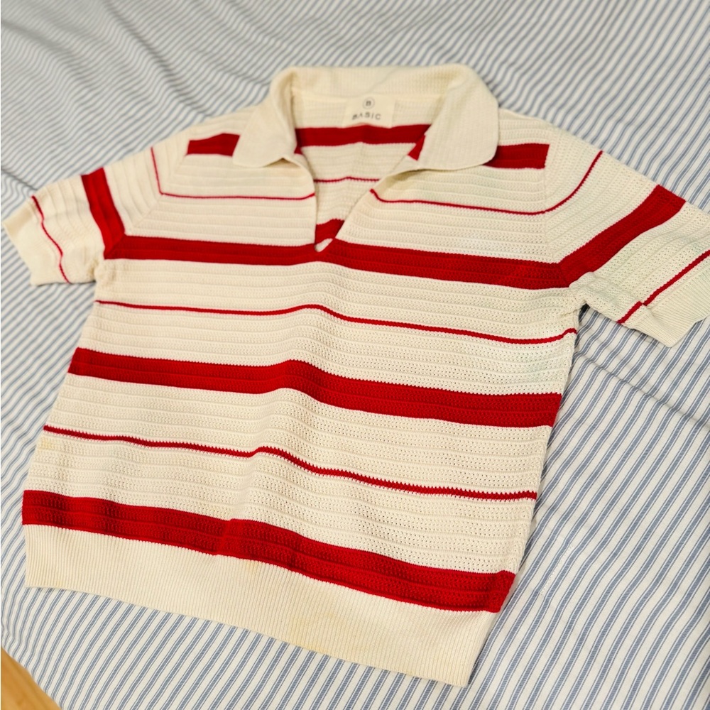 Kids Striped Red and Cream Polo Shirt
